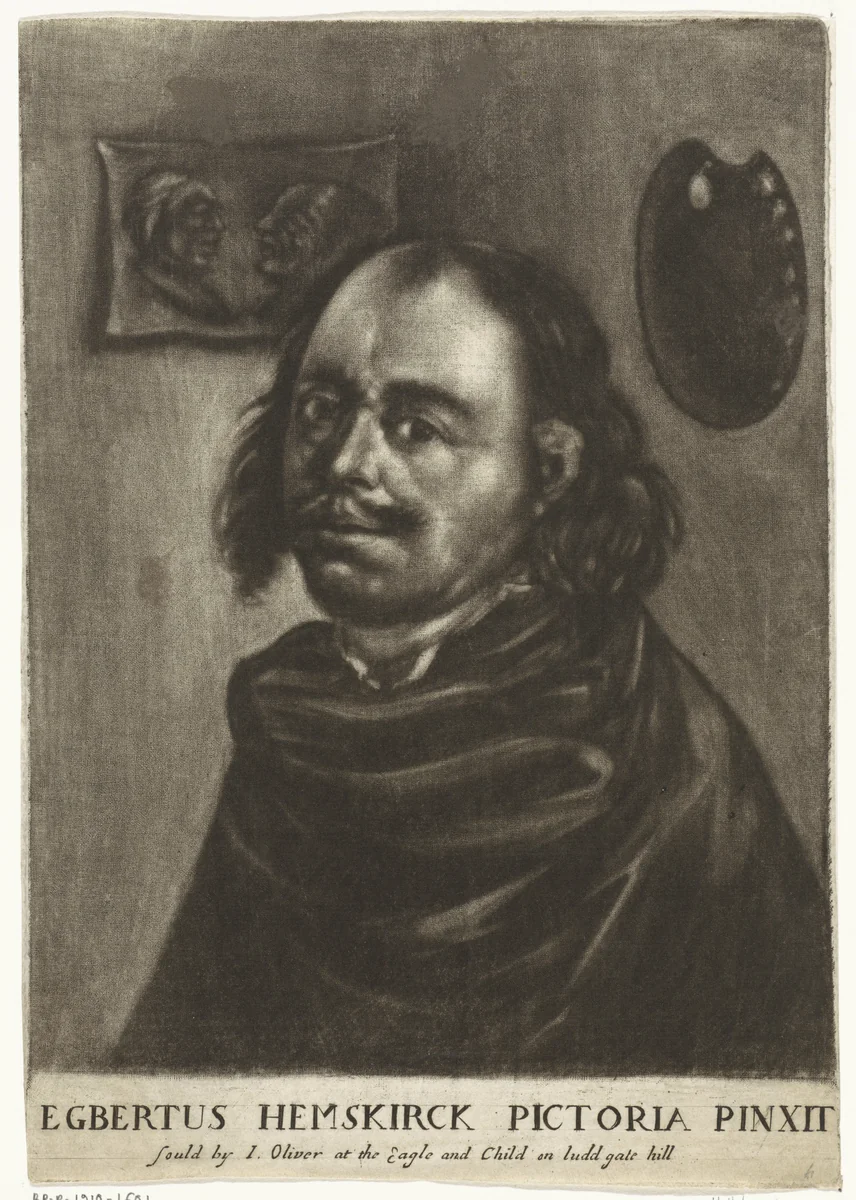 Zelfportret van Egbert van Heemskerck by anonymous, print, 1644-1750