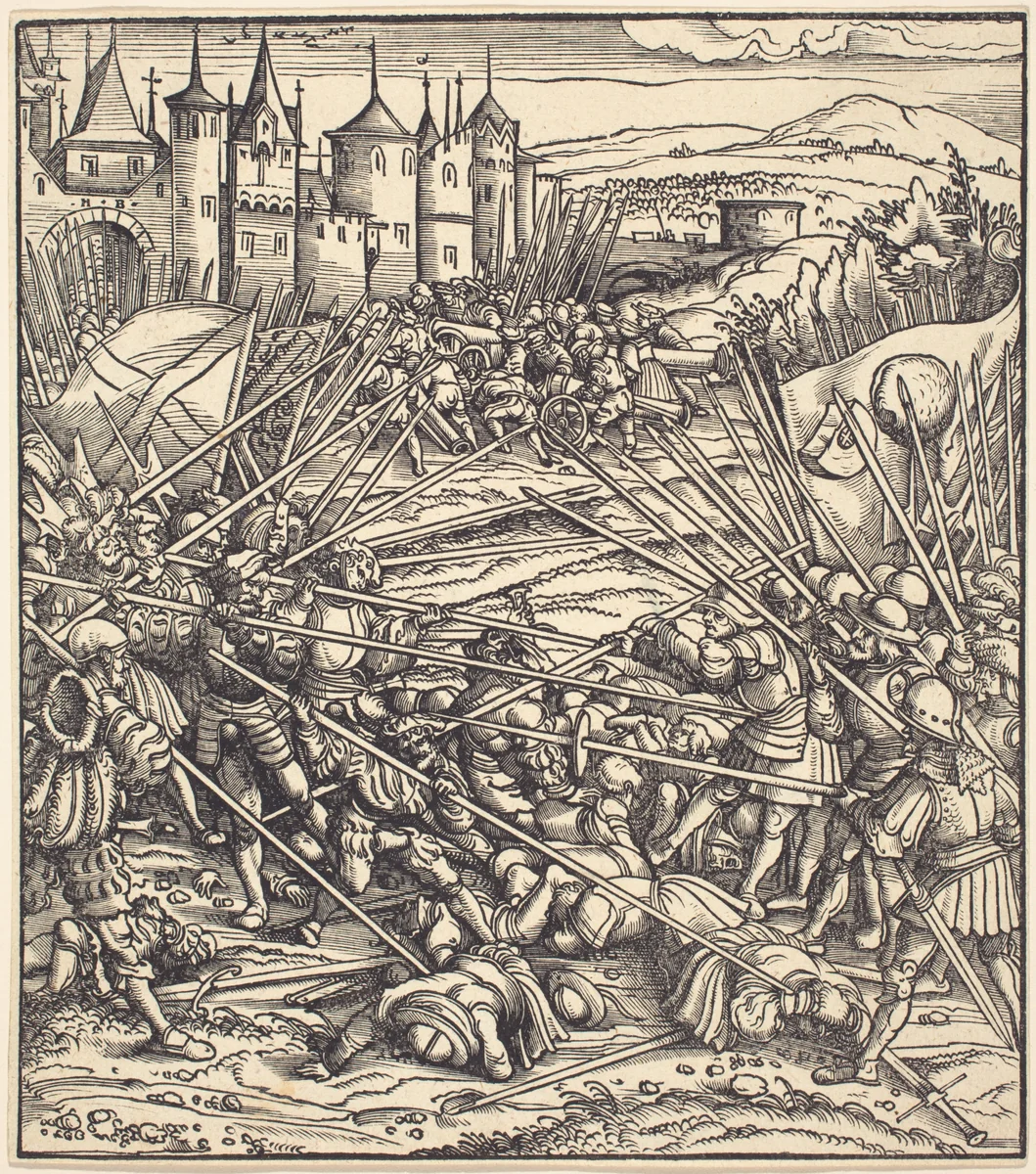 Battle of the Foot Soldiers with Lances by Hans Burgkmair, print, 1514-1516