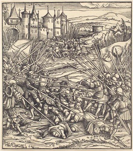 Battle of the Foot Soldiers with Lances by Hans Burgkmair, print, 1514-1516