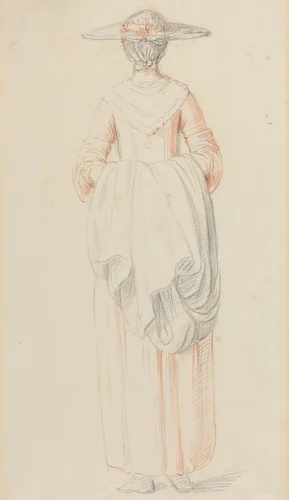 Lady Holding Her Cloak from Behind by William Hoare, drawing, 1760-1770
