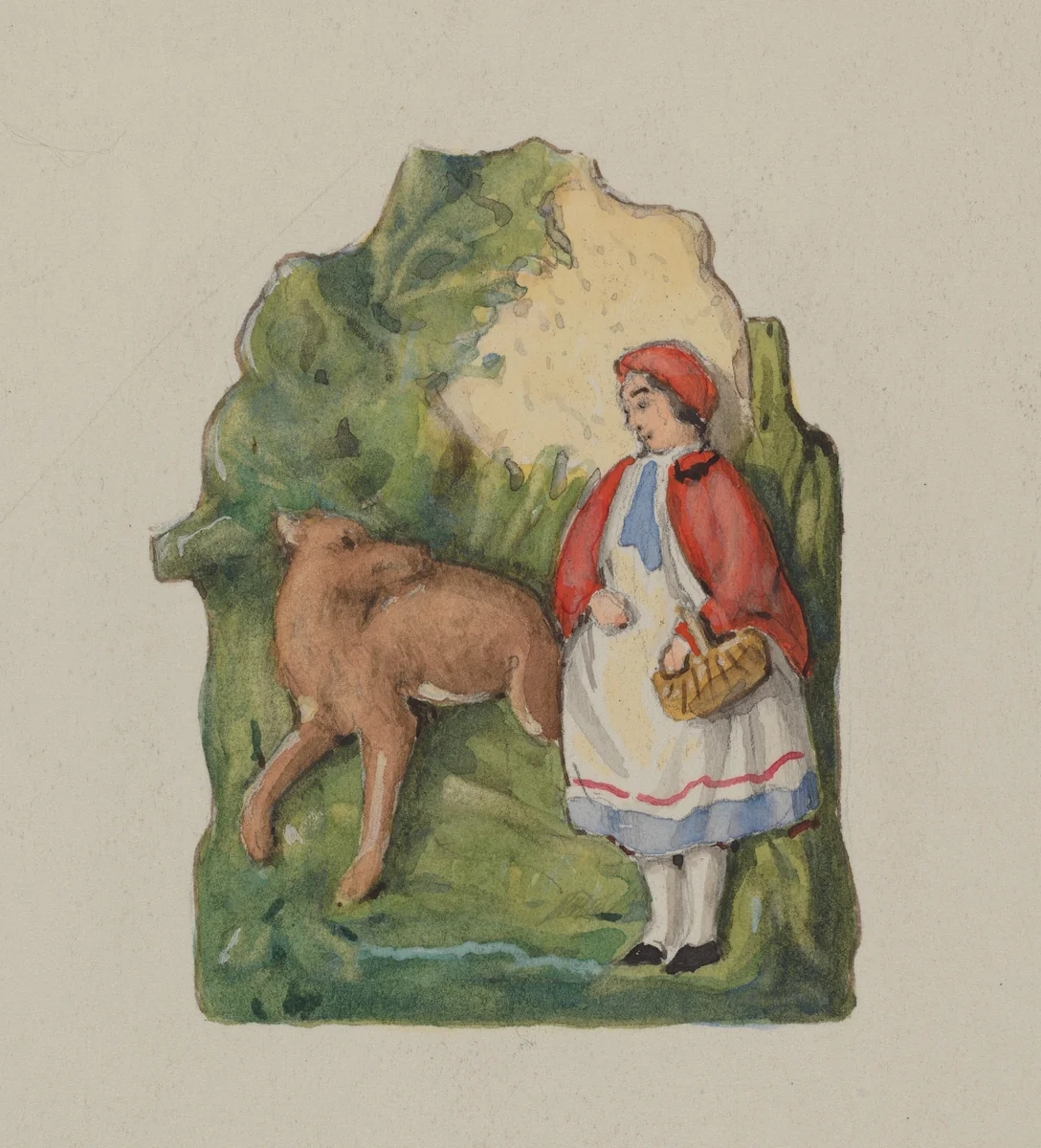 Pottery Ornament of Little Red Riding Hood by Dana Bartlett, index of american design, 1937