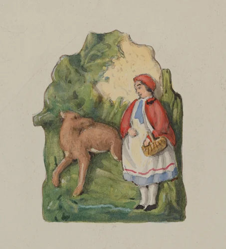 Pottery Ornament of Little Red Riding Hood by Dana Bartlett, index of american design, 1937