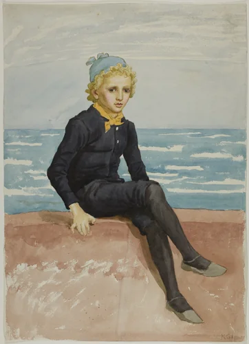 Eddie at the Seashore by Kate Greenaway, painting, 1866-1901