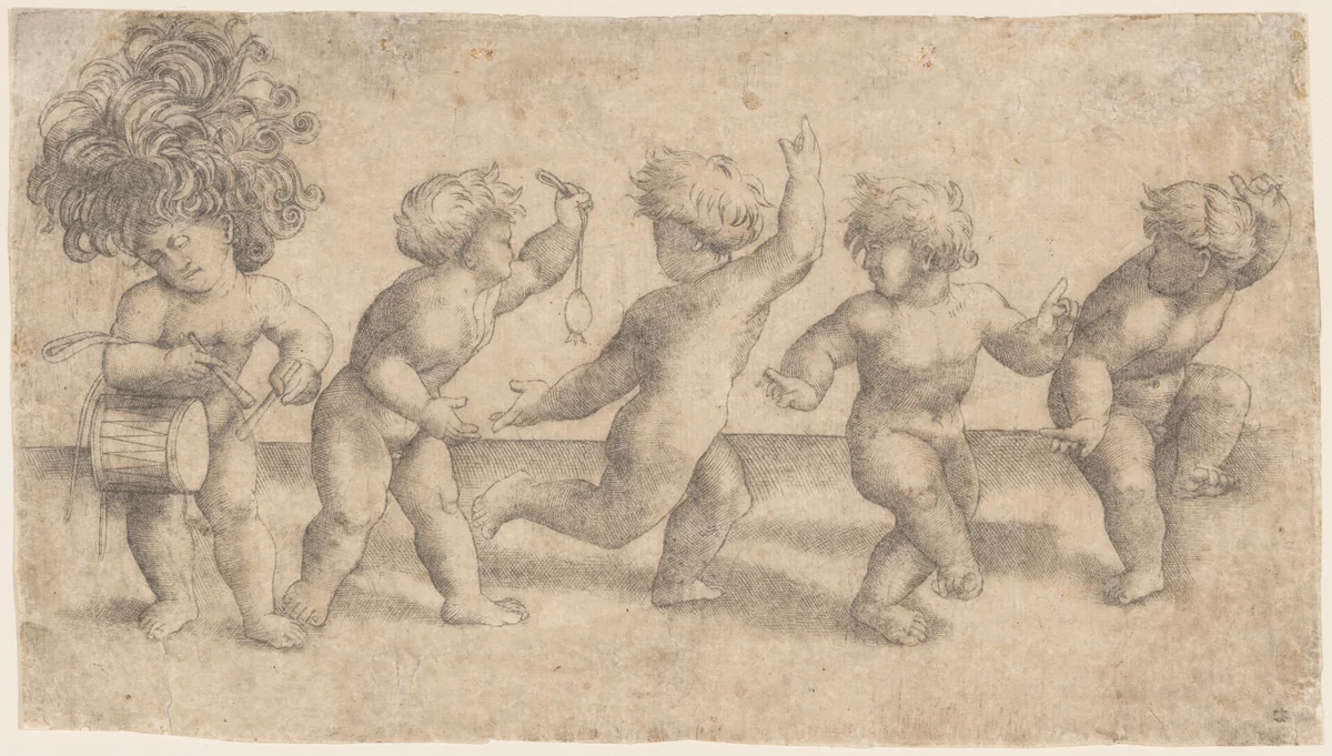 Five Dancing Putti by Amico Aspertini, print, 1485-1552