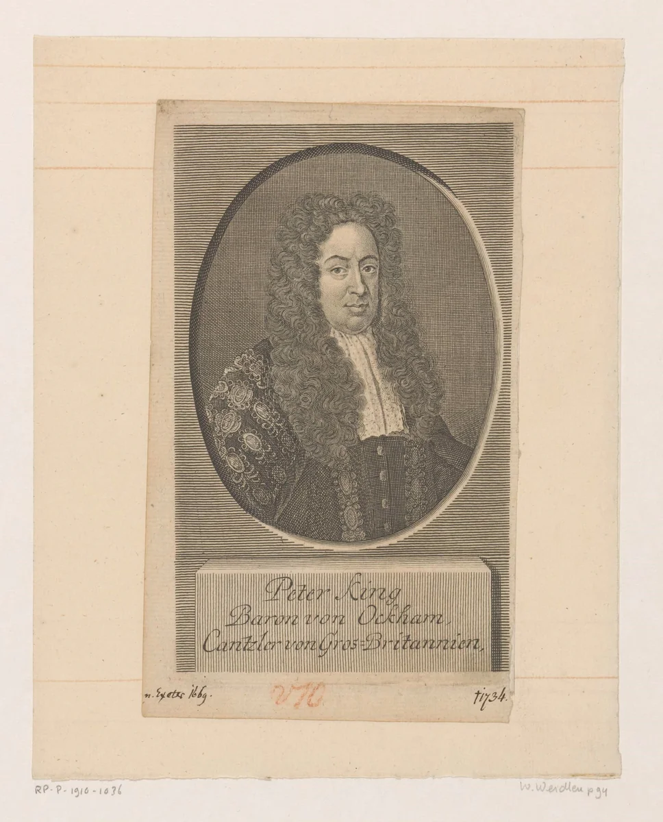 Portret van Peter King by Martin Bernigeroth, print, 1731