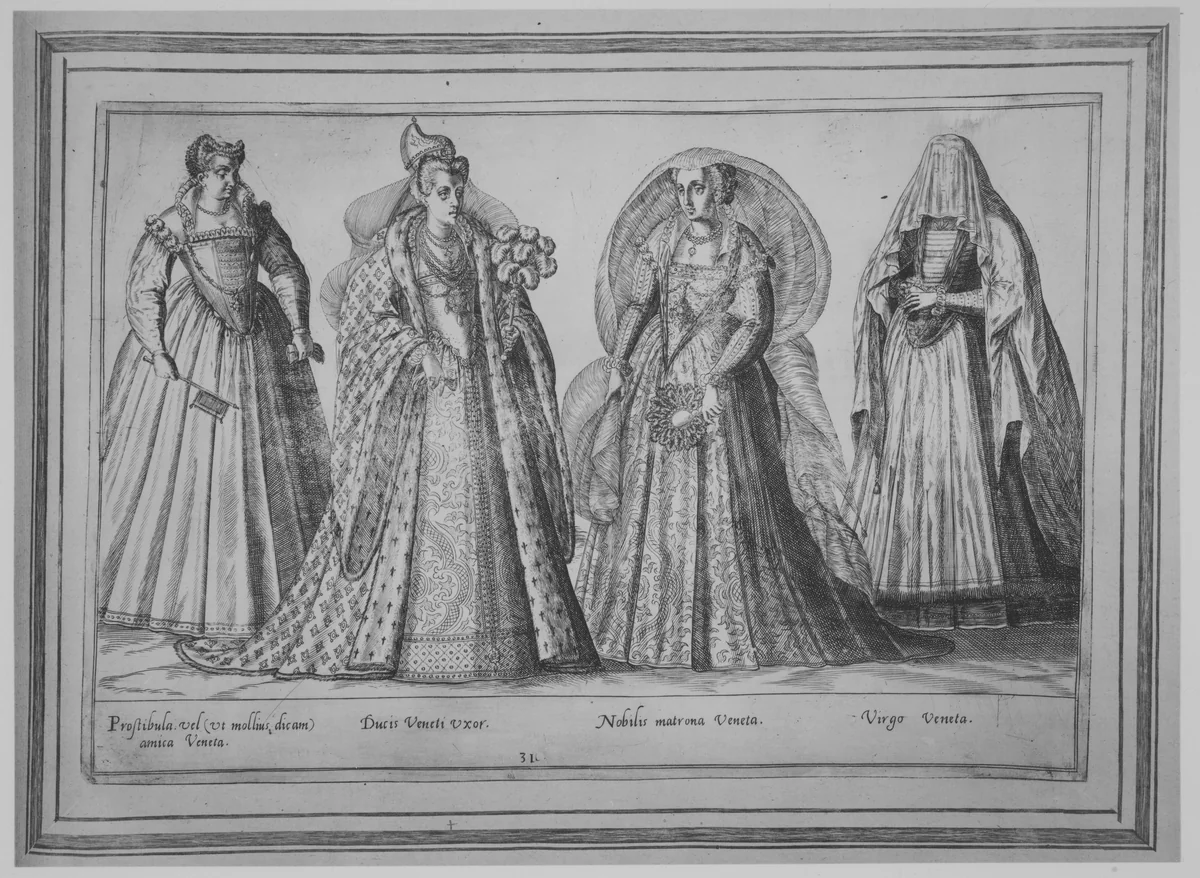 Prostibula vel (ut mollius dicam) amica Veneta; Ducis Veneti Vxor; Nobilis matrona Veneta; Virgo Veneta by Abraham de Bruyn, book, 1580