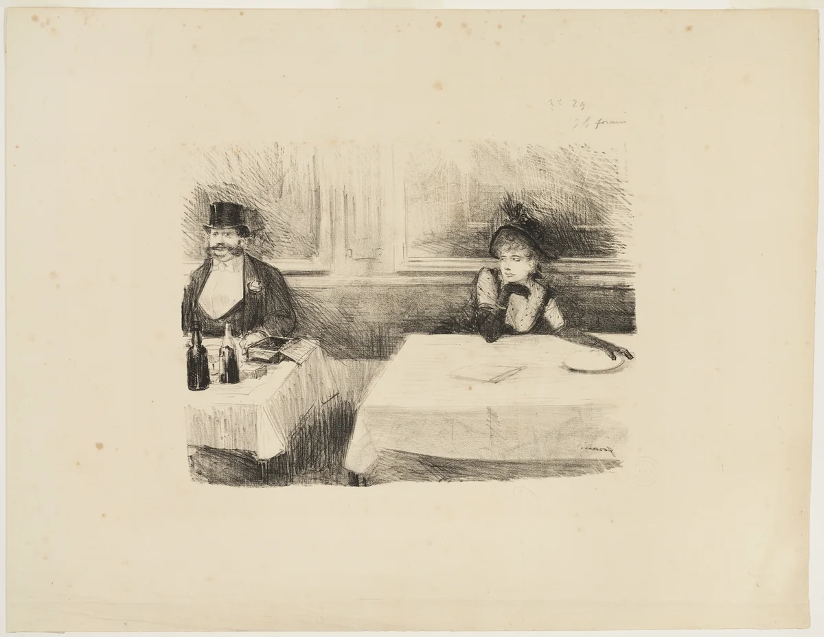 At the Restaurant by Jean-Louis Forain, print, 1890