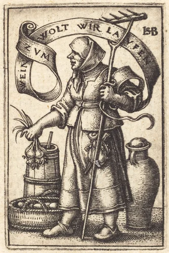 Peasant Woman at Market by Sebald Beham, print, 1542