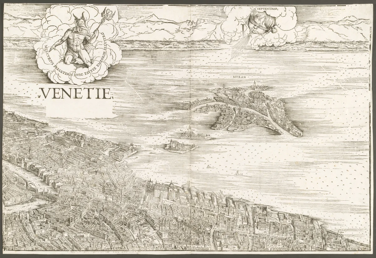 View of Venice [upper center block] by Jacopo de' Barbari, print, 1500