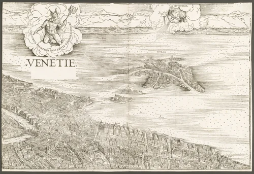 View of Venice [upper center block] by Jacopo de' Barbari, print, 1500