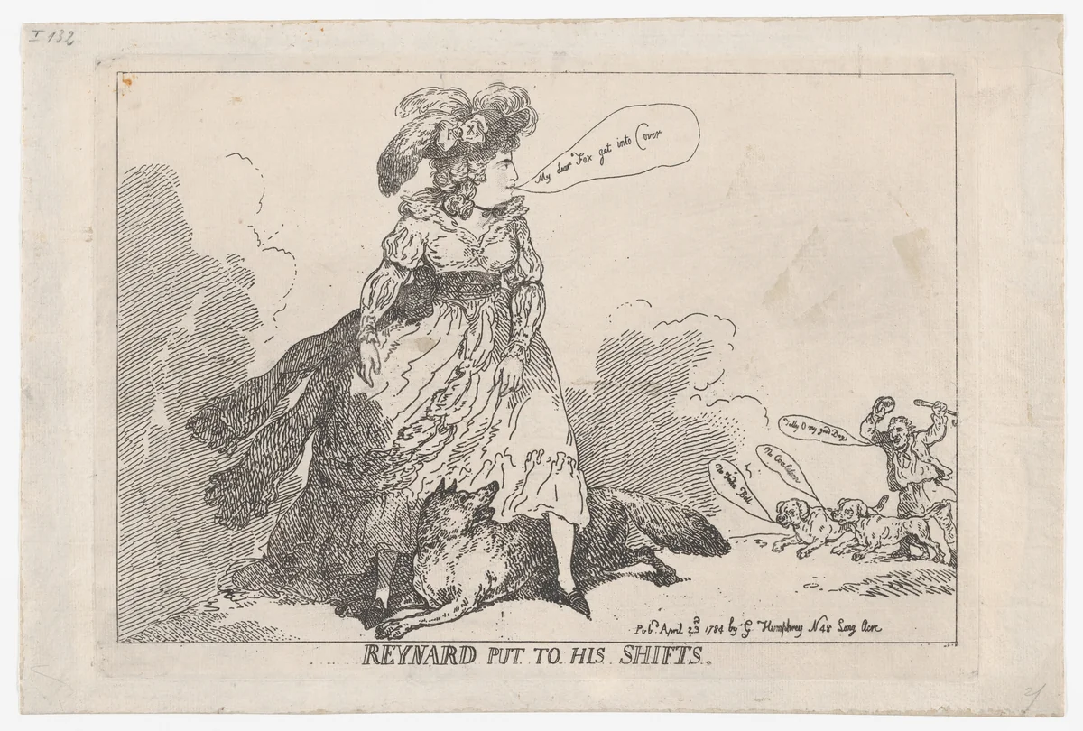 Reynard Put To His Shifts by Thomas Rowlandson, print, 1784
