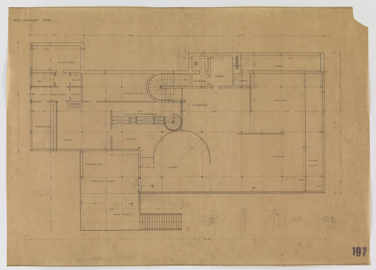 Tugendhat House, Brno, Czech Republic (Ground floor plan) by Ludwig Mies van der Rohe, mies van der rohe archive, 1928