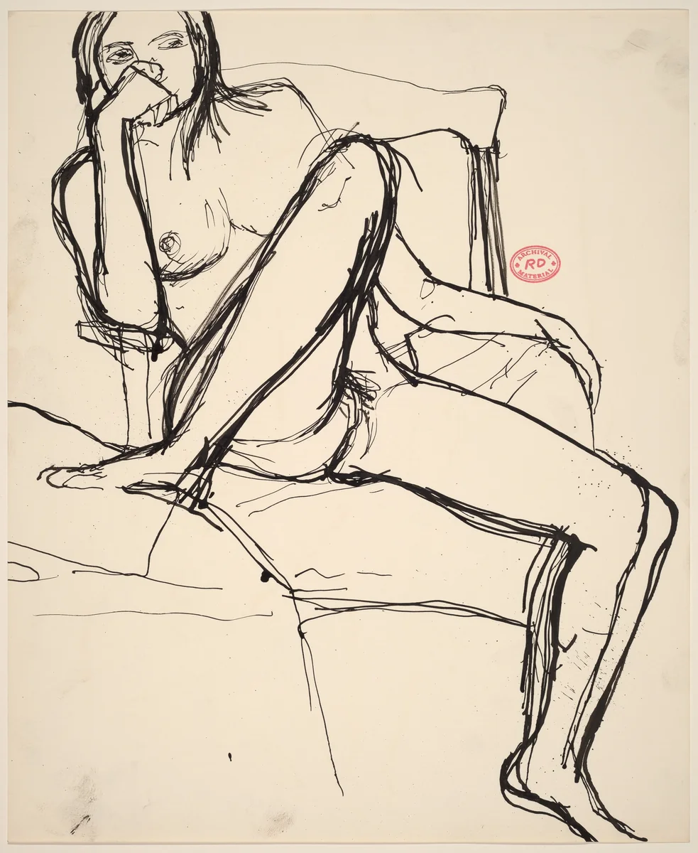 Untitled [seated nude with her right foot on a support] by Richard Diebenkorn, drawing, 1955-1967