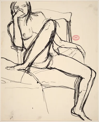 Untitled [seated nude with her right foot on a support] by Richard Diebenkorn, drawing, 1955-1967