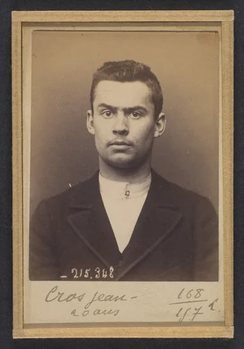 Cros. Jean. 19 ans, né à Négrin (Tarn). Tailleur d'habits. Pas de motif. 8/3/94. by Alphonse Bertillon, photograph, 1894