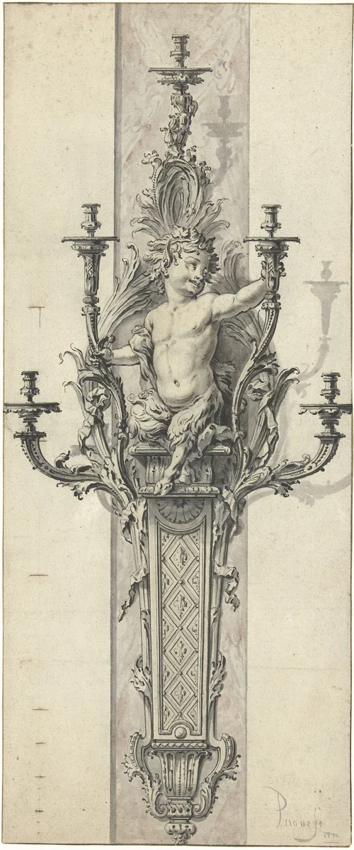 Design for a wall-light by Gilles Marie Oppenort, drawing, 1717