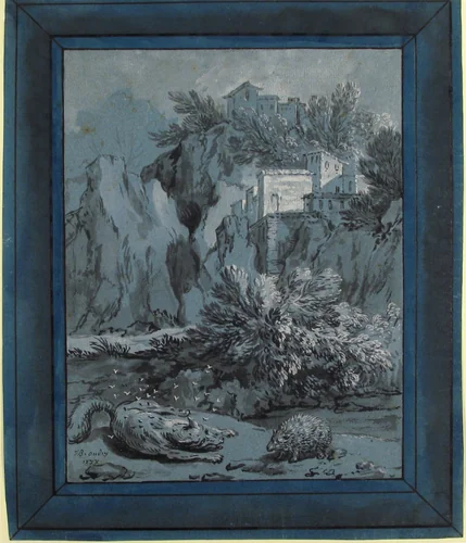 The Fox, the Flies, and the Hedgehog, from La Fontaine's "Fables", XII, 13 by Jean-Baptiste Oudry, drawing, 1733