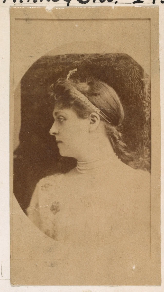 Actress in profile wearing simple headpiece, from the Actresses series (N245) issued by Kinney Brothers to promote Sweet Caporal Cigarettes by Kinney Brothers Tobacco Company, photograph, 1890