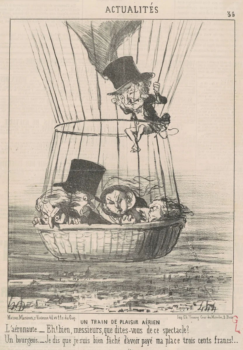 Un train de plaisir aérien by Honoré Daumier, print, 1852
