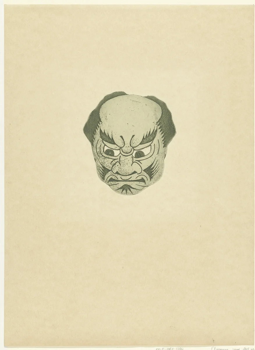 Masker met gezicht van man by Henri Charles Guérard, print, 1895
