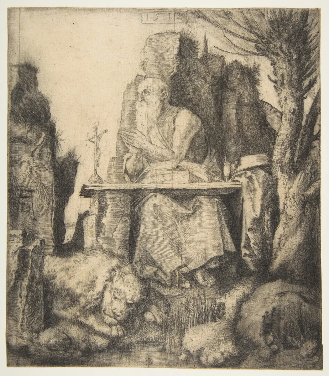 Saint Jerome by the Pollard Willow by Albrecht Dürer, print, 1512