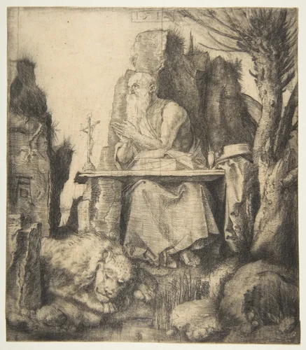 Saint Jerome by the Pollard Willow by Albrecht Dürer, print, 1512