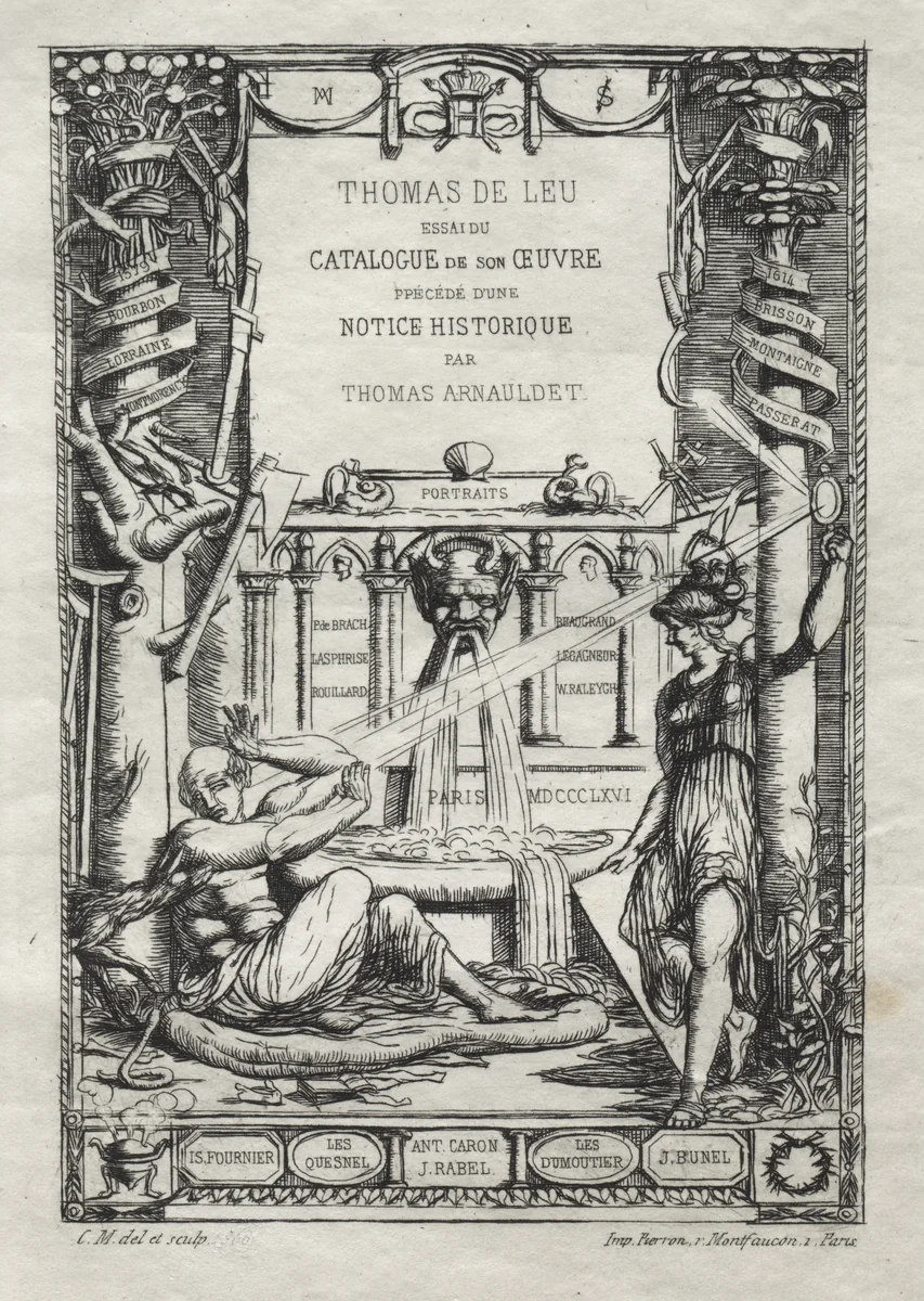 Frontispiece for a Catalogue of the Engravings of Thomas de Leu by Charles Meryon, print, 1866