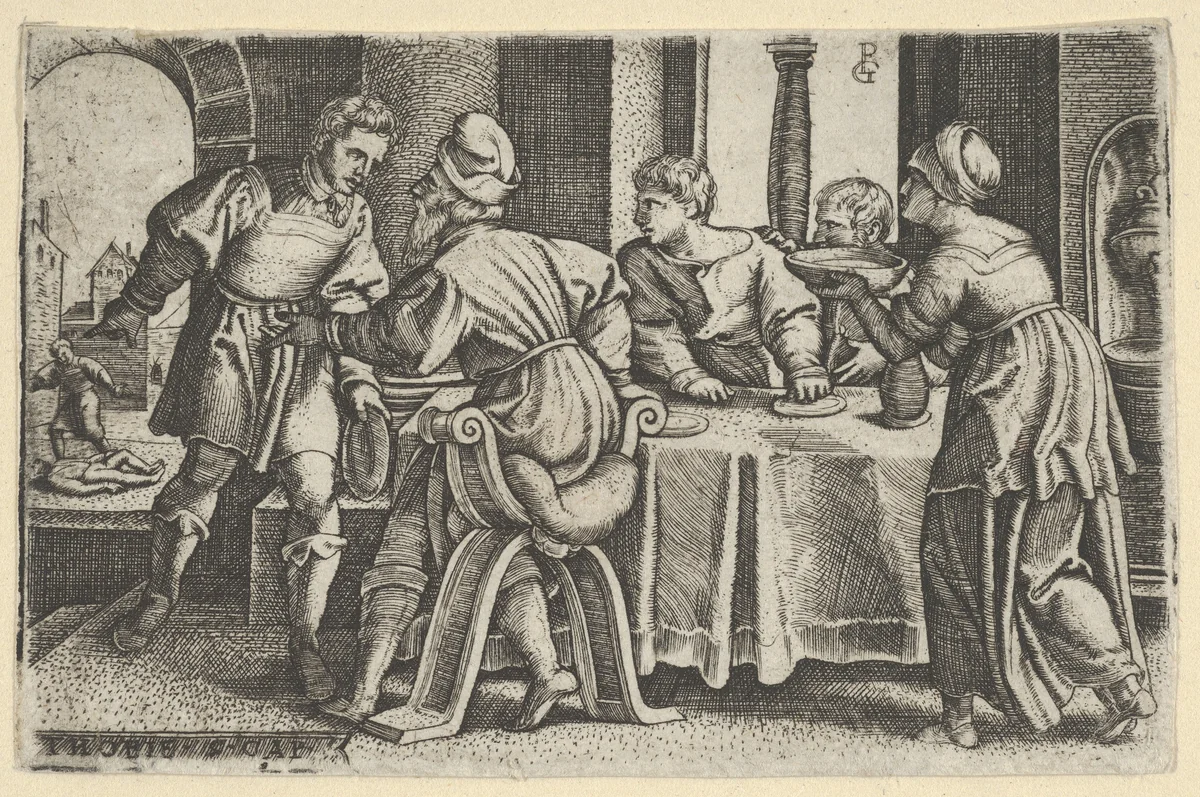 Tobias Leaving the Table, from "The Story of Tobias" by Georg Pencz, print, 1543
