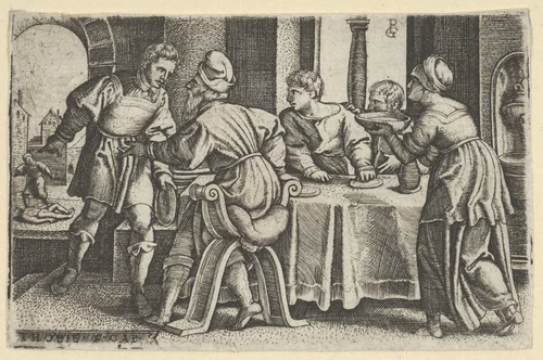 Tobias Leaving the Table, from "The Story of Tobias" by Georg Pencz, print, 1543