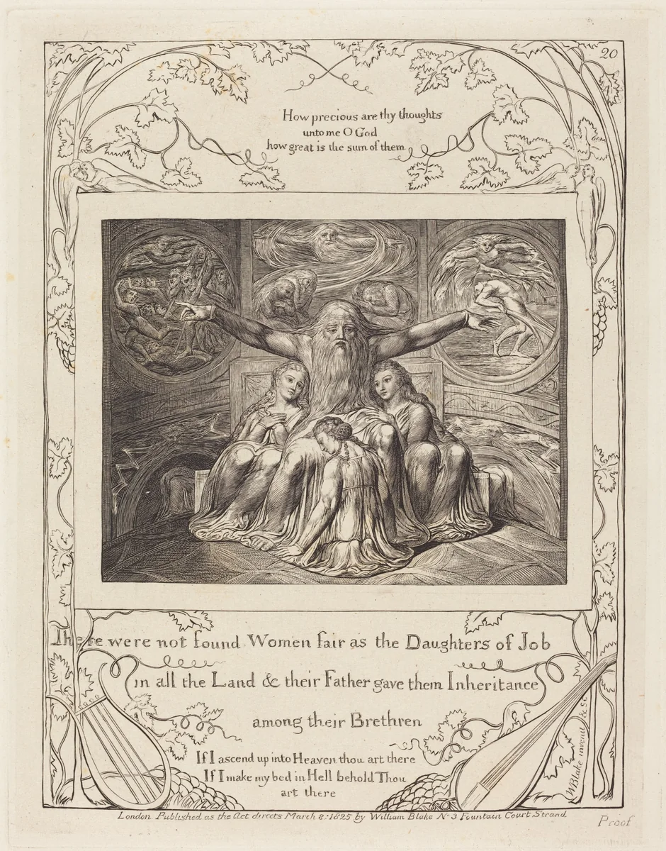 Job and His Daughters by William Blake, print, 1825