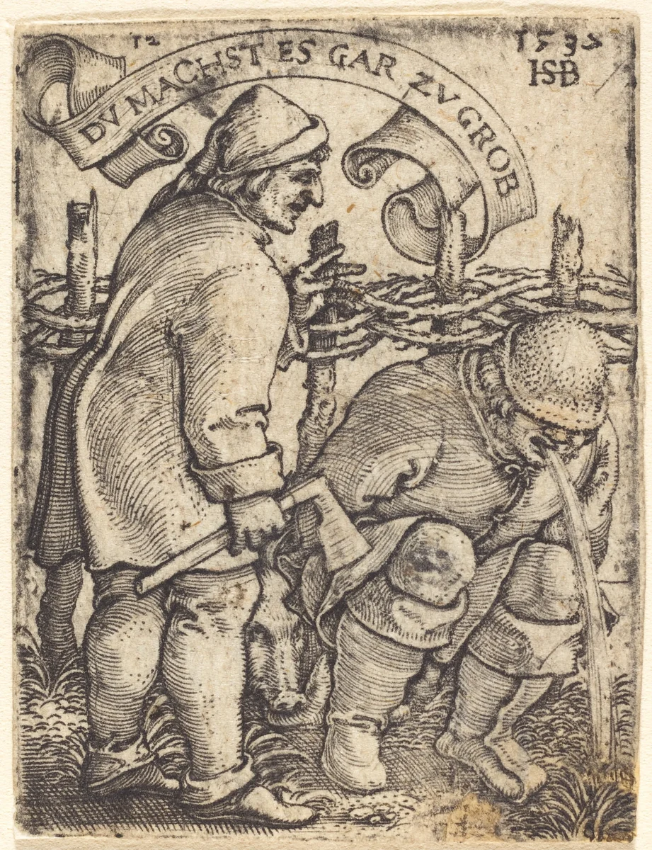 Vomiting Peasant and a Second Peasant by Sebald Beham, print, 1537