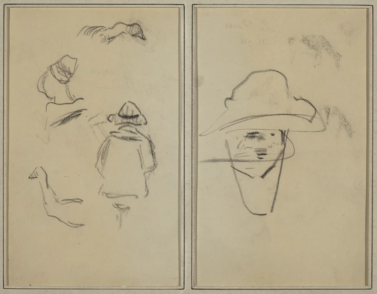 Two Breton Figures and Studies of Two Geese; Man Wearing Hat [verso] by Paul Gauguin, drawing, 1884-1888