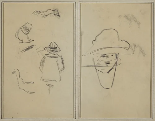 Two Breton Figures and Studies of Two Geese; Man Wearing Hat [verso] by Paul Gauguin, drawing, 1884-1888