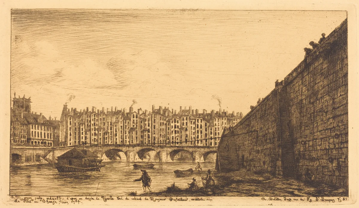 Le Pont-au-Change, Paris, vers 1784 by Charles Meryon, print, 1855