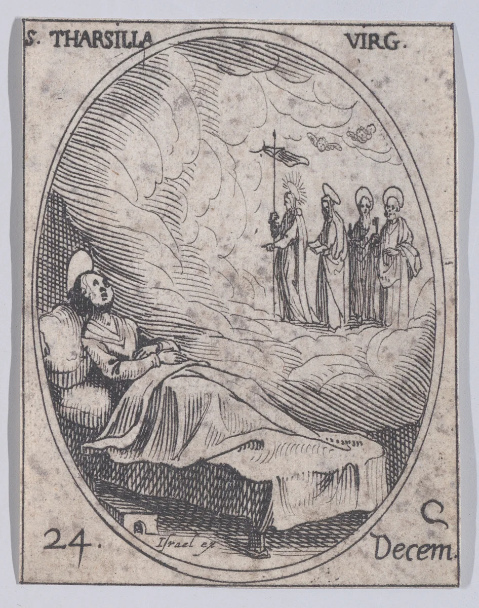Ste. Tarsille, vierge (St. Tarsilla, Virgin), December 24th, from "Les Images De Tous Les Saincts et Saintes de L'Année" (Images of All of the Saints and Religious Events of the Year) by Jacques Callot, print, 1636