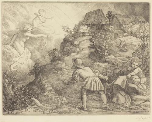 Allegory of the Peasant and Fortune (Le paysan et la fortune: Sujet allegorique by Alphonse Legros, print, 1837-1911