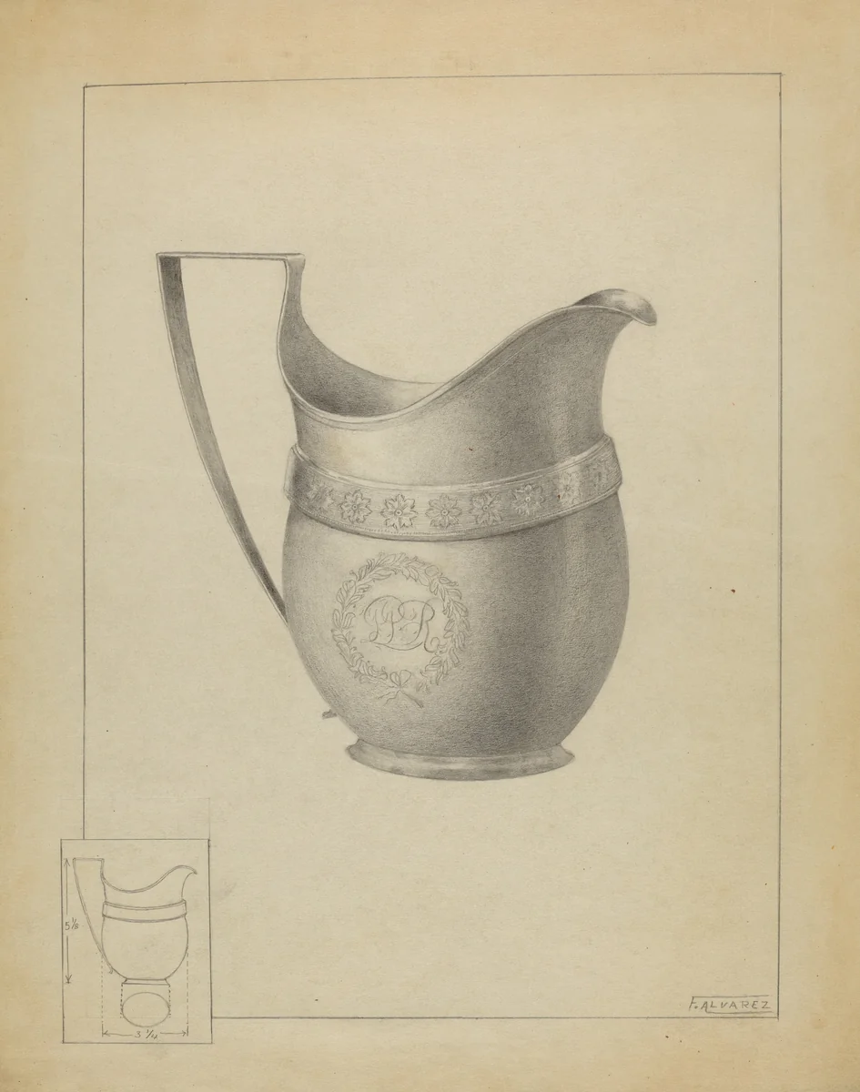 Silver Creamer by Francisco Alvarez, index of american design, 1936