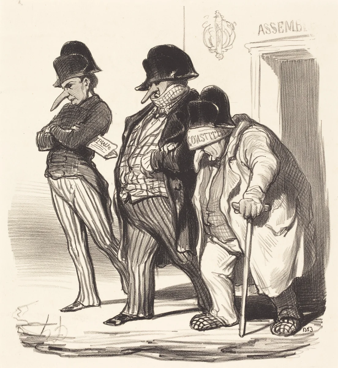 Les Journaux Napoléoniens sortant de l'Assemblée Nationale... by Honoré Daumier, print, 1848