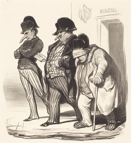 Les Journaux Napoléoniens sortant de l'Assemblée Nationale... by Honoré Daumier, print, 1848