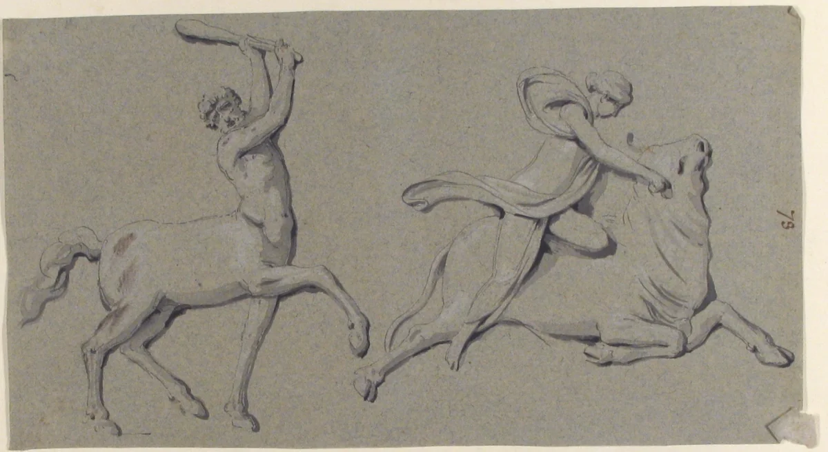 Centaur with Club and Maiden on Bull by anonymous, drawing, 1700-1799