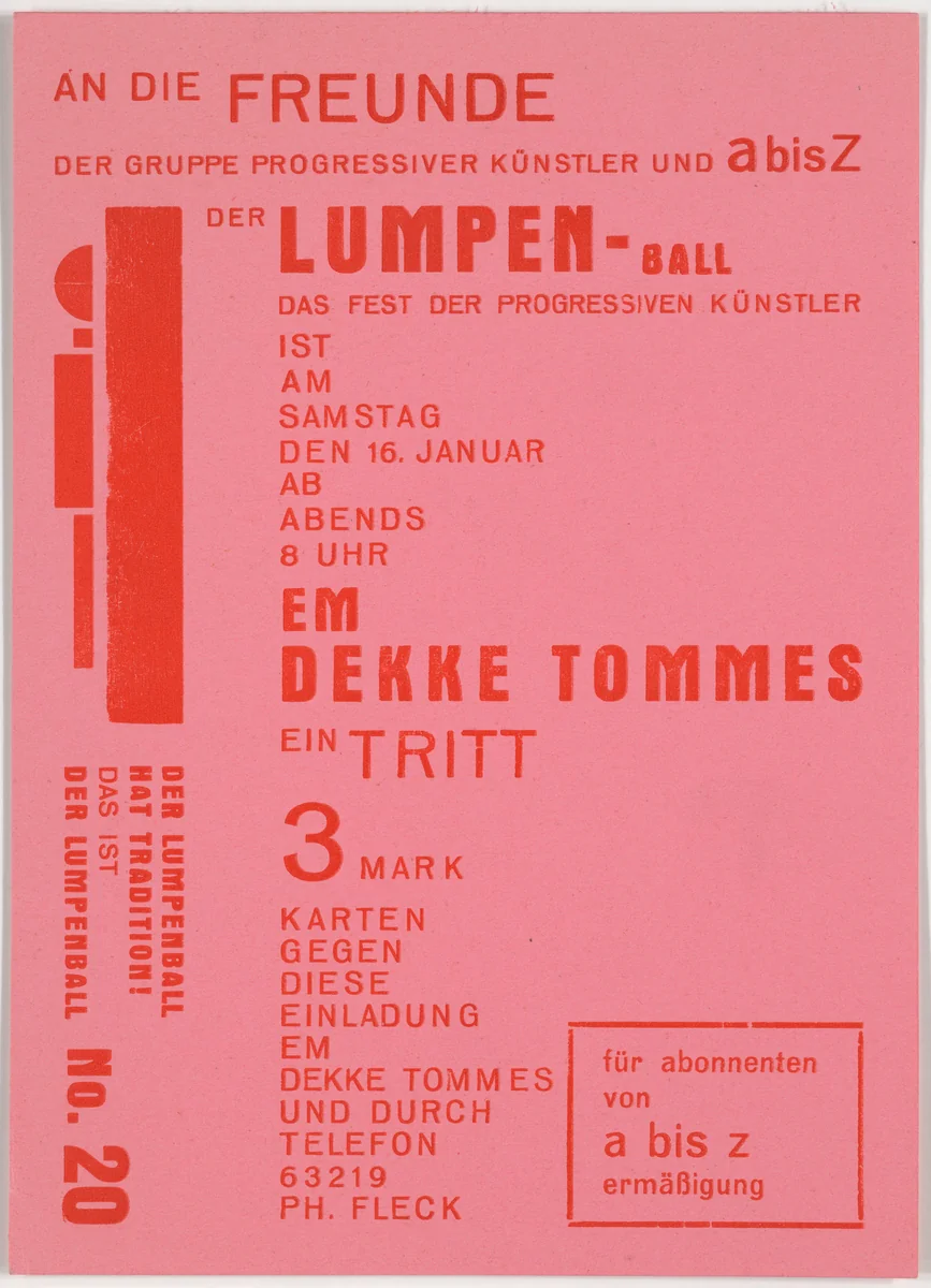 Der Lumpenball das Fest der progressiven Künstler ist am Samstag den 16. Januar, No 20 by Franz Wilhelm Seiwert, design, 1932