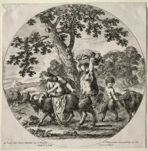 A Satyr Family Traveling by Stefano della Bella, print, 1652-1662