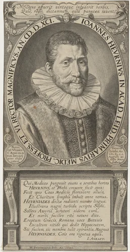 Joannes Heurnius, Medical Professor and Rector of Academy at Leyden by Willem van Swanenburgh, print, 1607