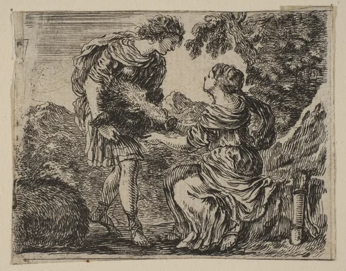 Meleager and Atalanta, from 'Game of Mythology' (Jeu de la Mythologie) by Stefano della Bella, print, 1644
