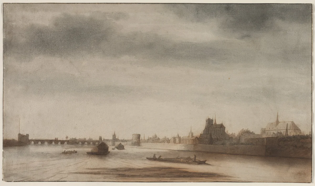 View of Orléans from the Loire by Lambert Doomer, drawing, 1665-1675