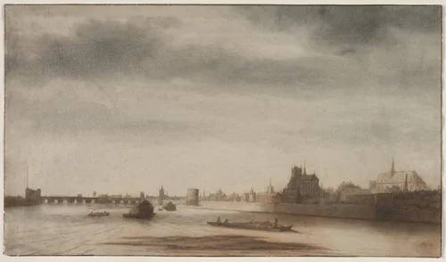 View of Orléans from the Loire by Lambert Doomer, drawing, 1665-1675