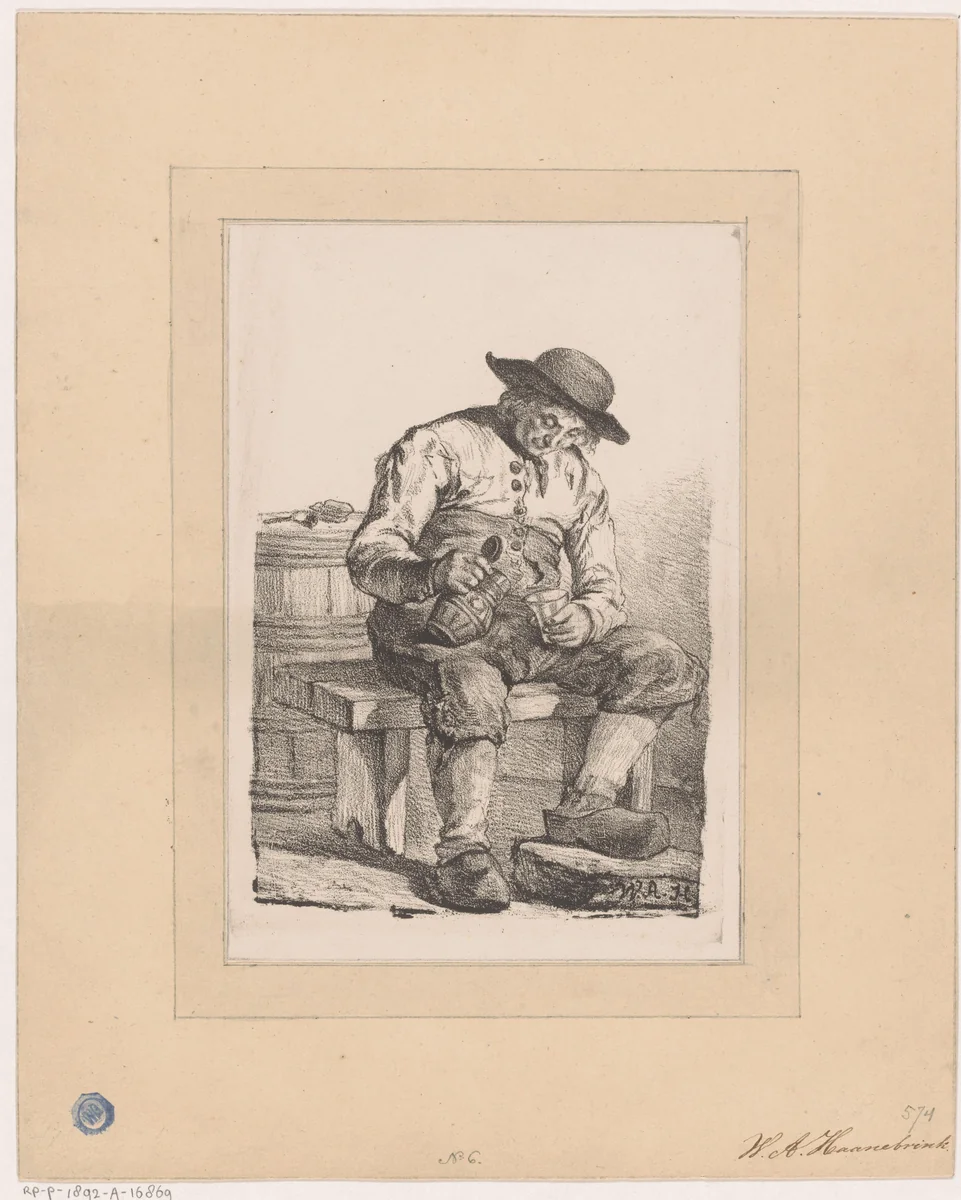 Man met kruik en glas by Willem Albertus Haanebrink, print, 1809-1840