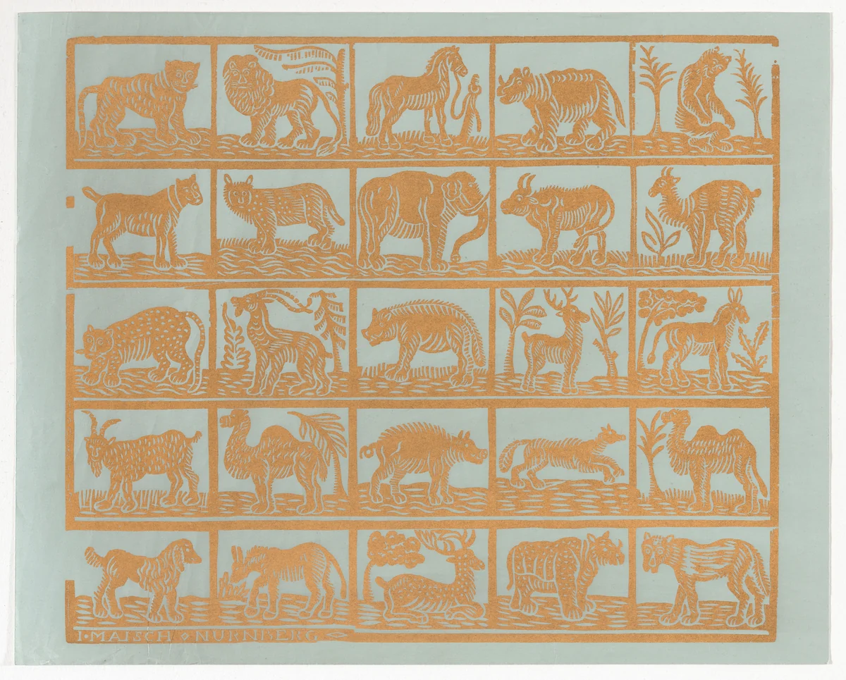 Endpaper with Animals by Johann Maisch, print, 1800-1849