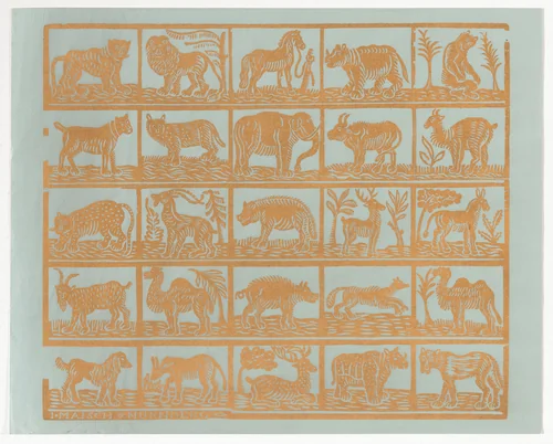 Endpaper with Animals by Johann Maisch, print, 1800-1849