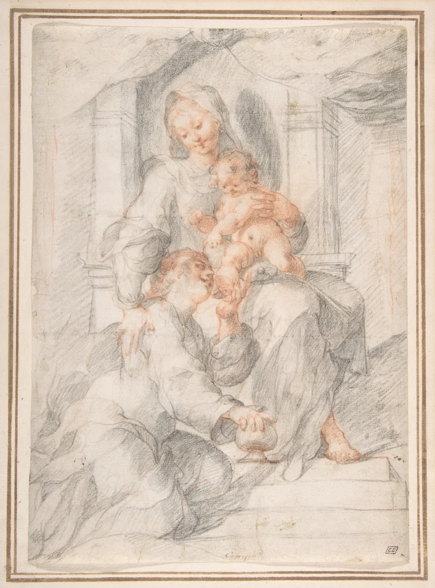 Madonna and Child with Mary Magdalen by Joseph Heintz, drawing, 1580-1609